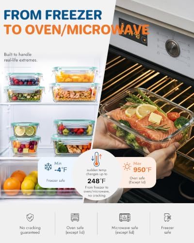 10-Pack Borosilicate Glass Food Storage Containers with Airtight Lids