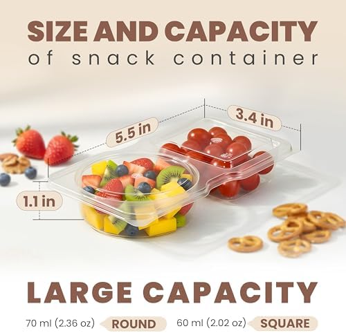 Reusable Snack Containers with Lids 20 Pack, 2 Compartment Leakproof