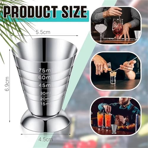 Stainless Steel Measuring Cup With Mixing Spoon Cocktail Jigger 2.5 Oz