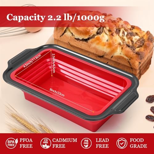 9 Inch Silicone Bread Loaf Pan with Metal Reinforced Frame, Nonstick