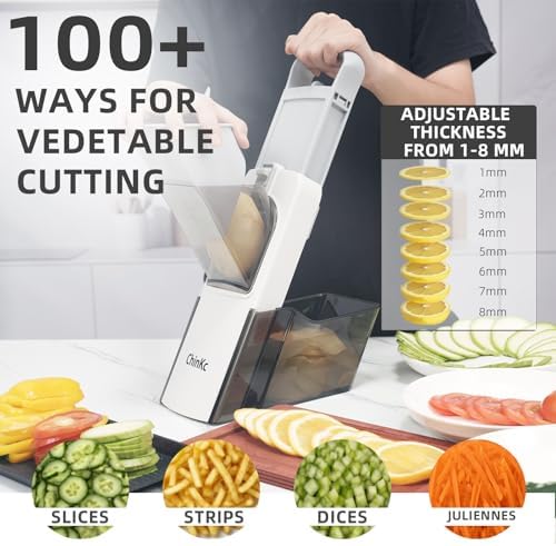 Upgrade Safe Mandoline Slicer for Kitchen,Adjustable Vegetable Food Chopper Onion Potato Fries Cutter, Veggie Salad Julienne + Dicer, with Draining basket, Kitchen Chopping Artifact, Gift