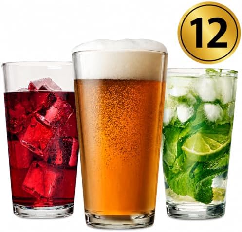Drinking Glasses Set of 12-16 oz Glass Cups - Pint & Beer Glasses
