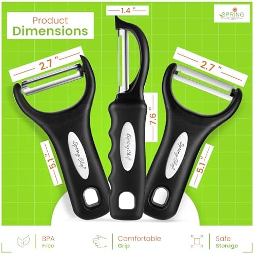 Spring Chef 3pcs Vegetable Peelers for Kitchen, Swivel, Y & Julienne