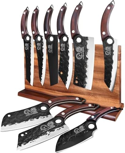 XYJ Knife Set with Acacia Wood Magnetic Knife Block