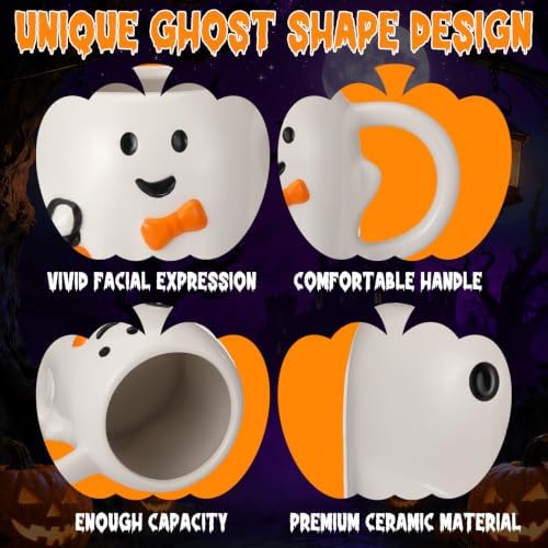 Baderke Set of 4 Halloween Ghost Coffee Mug 14 oz Ceramic Cute Ghost