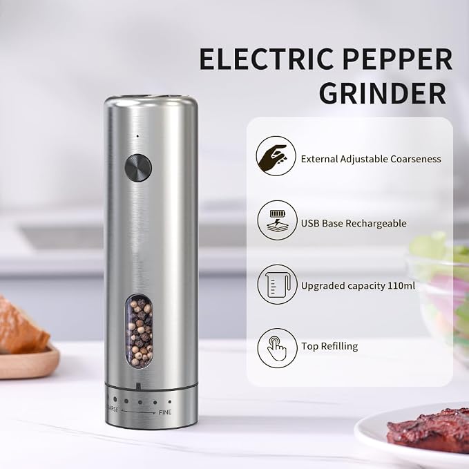 Upgraded Larger 110ml CapacityElectric Salt & Pepper Grinder Set of 2 - Image 3
