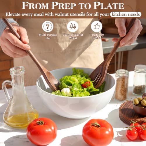 7 Piece Walnut Kitchen Utensil Set with Turner, Ladle, Slotted Spoon
