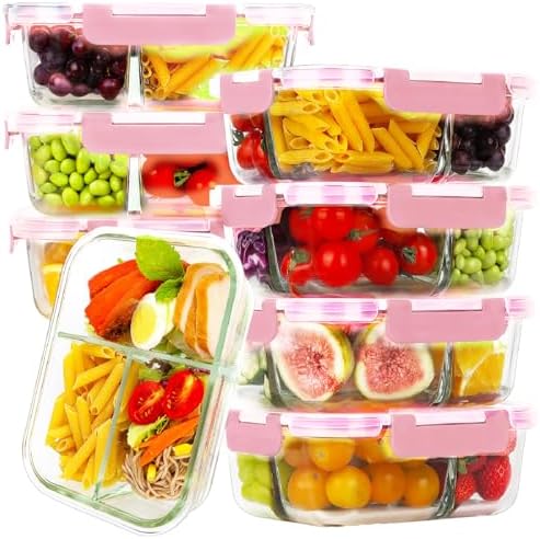 8 Pack 3-Compartment 36oz Glass Meal Prep Containers with Lids