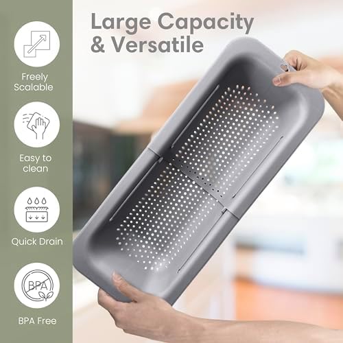 FERROFASIL Collapsible Colander Strainer Basket, Extendable Over the