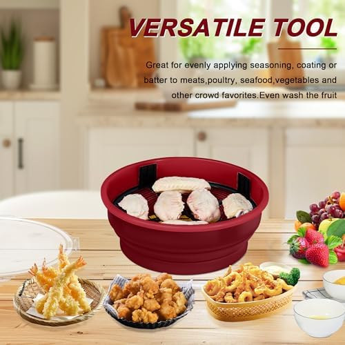 FJNATINH Collapsible Batter Bowl - Breading Bowl Shaker with Lid, Red