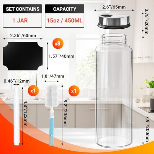 Segarty 15oz Spice Jar with Accessories, 1 Pack 450ml Glass Salt