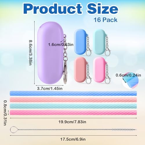 16 Sets Silicone Straws with Case & Cleaning Brush – Reusable