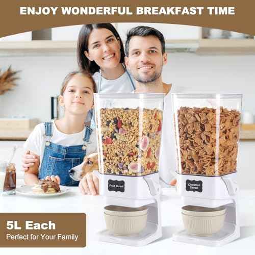Cereal Dispenser Countertop with Cereal Bowls,16 Labels & Pen, Cereal Containers Storage, Candy Dispenser, Dry Food Dispenser For Pantry - Not Easy to Crush Food (White, 2 Pack)
