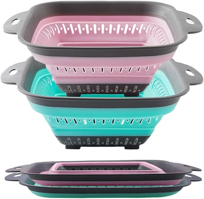 Collapsible Colander Set, Square Round Triangles Silicone Kitchen Strainer by FglmctshHomeProducts
