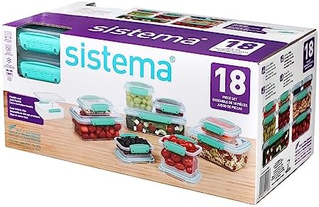 Sistema 18-Piece Food Storage Containers, Clear/Blue
