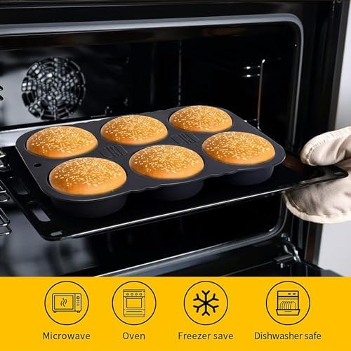 MUJUZE Hamburger Bun Pan, Silicone Hamburger Bun Pans for Baking