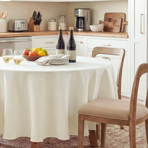 NOVILYS 70 Inch Round Tablecloth with Linen Textured, Cream White