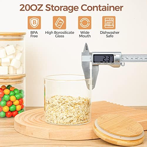 ComSaf 16Pcs Glass Spice Jars with Bamboo Lid 6oz - 20 oz Glass Food