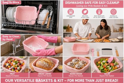 Silicone Banneton Bread Proofing Basket Set, Sourdough Starter Kit