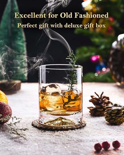 JBHO Hand Blown Crystal Double Old Fashioned Cocktail, Solid Whiskey