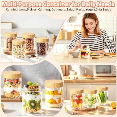 16 oz Leakproof Glass Overnight Oats Jars with Bamboo Lids