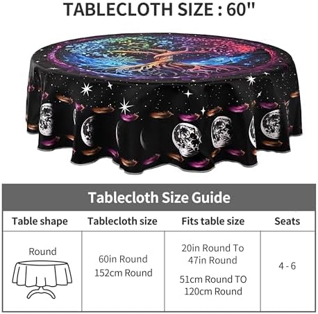 juniissl Sun Moon Tree Tablecloth Washable Round Table Cover for