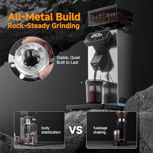 AMZCHEF Commercial Flat Burr Espresso Grinder, Black