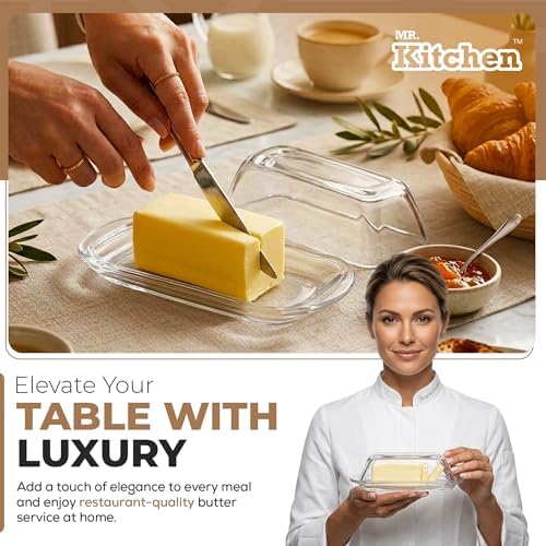 Kangaroo Clear Glass Butter Dish with Lid for Countertop &