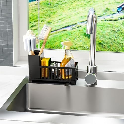 Black Kitchen Sink Caddy and Sponge Holder Organizer