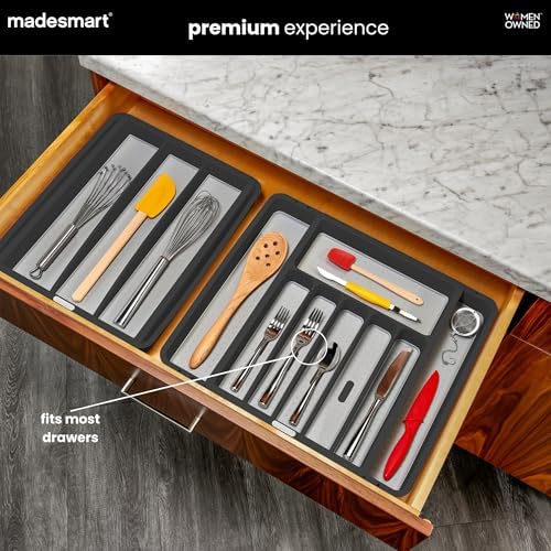 madesmart Classic Expandable Compartment Silverware Tray, Granite