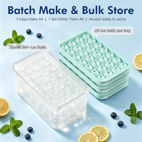 Ice Cube Tray with Lid and Bin - 3 Pack for 0.95 Inch Mini Ice Balls