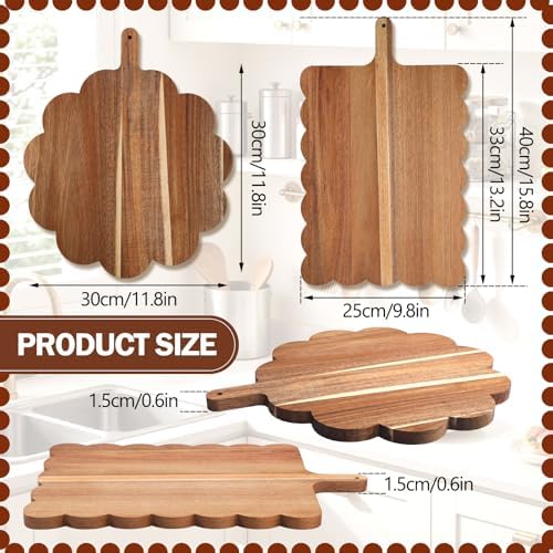 Acacia Wood Scalloped Cutting Boards Set, Decorative Wooden