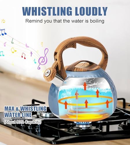 3.2Qt Stainless Steel Whistling Tea Kettle, Blue