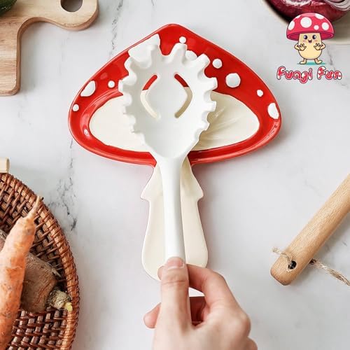 Fungi Fun Ceramic Mushroom Spoon Rest - Mushroom Utensil Spatula