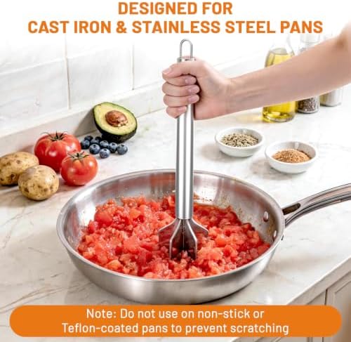 Meat Masher, Stainless Steel 6-Blade Ground Beef Masher with a Brush
