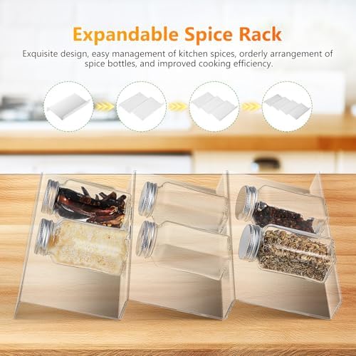 SEWACC Expandable Acrylic Drawer Spice Organizer Rack, 4 Piece Set