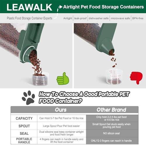LEAWALK 5-7Lbs Cat Dog Storage Container, Portable Pet Food Containers