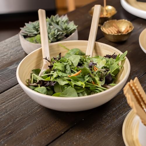 LEXA 12" Handmade Bamboo Salad Bowl – 130 oz Large Wooden Fruit Bowl