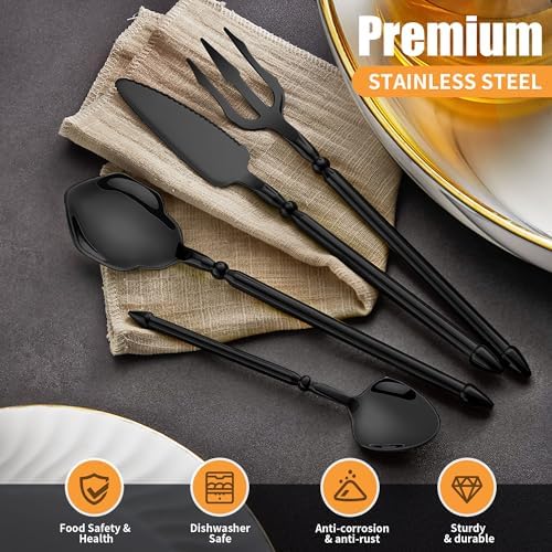 Black Unique Silverware Set,16-Piece Stainless Steel Cutlery Set for