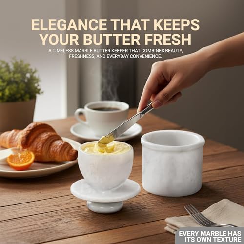 Marble Butter Keeper With Lid 4'' Inches White Handmade French Butter