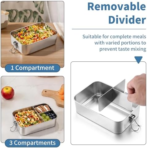 TeamFar Stainless Steel Bento Box, 47oz/1400ML Metal Lunch Box with