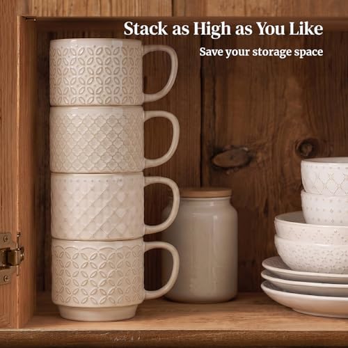 DOWAN 12oz Coffee Mugs Set of 4, Ceramic Coffee Mugs, Stackable