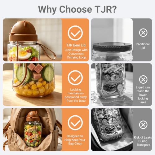 TJR Salad Pod, Leak-Proof Side Opening Salad Jar Container for Lunch