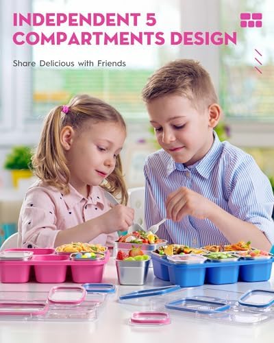 BiuLeon Snackle Box Containers, Stainless Steel 5 Compartments Divided