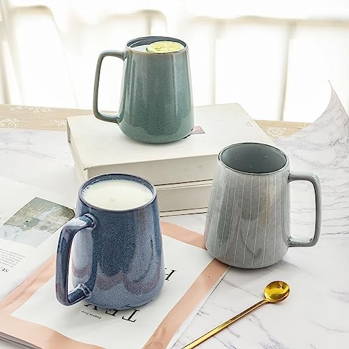 Large Ceramics Coffee Mugs,24 OZ,With Spoon And Wooden Lid,For