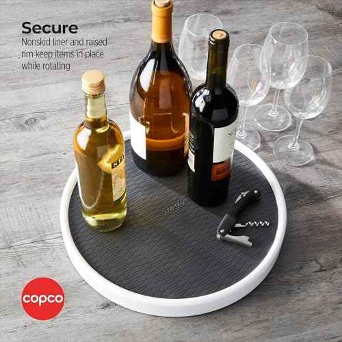 Copco 15 Inch Non-Skid Lazy Susan Turntable Organizer for Cabinet, Pantry, Refrigerator - Charcoal Gray, Smooth-Glide Ball Bearings, Raised Rim