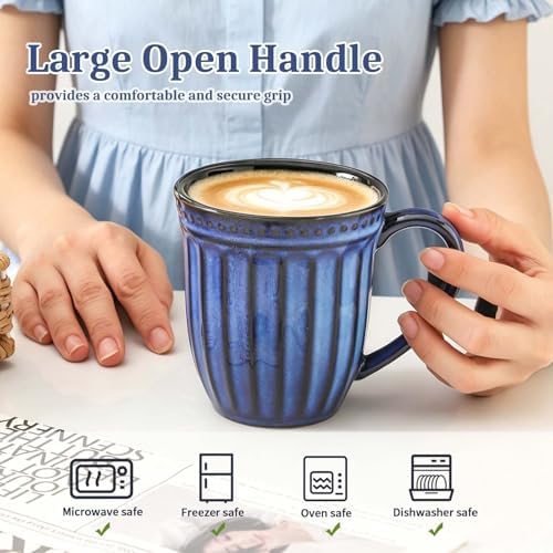 16 OZ Coffee Mugs Set of 4, Navy Ceramic Coffee Cups with Handles
