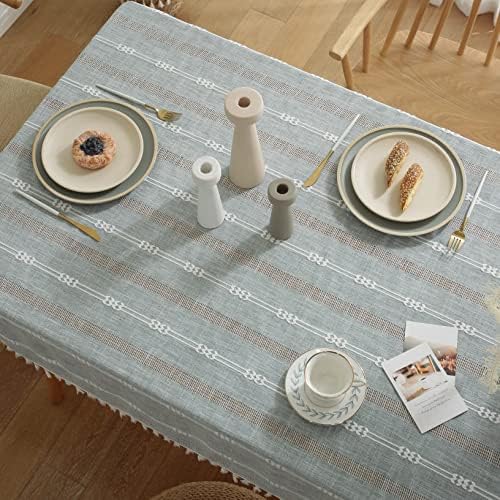 Gernaice Rustic Stripe Embroidered Tablecloth Heavy Tassel Small