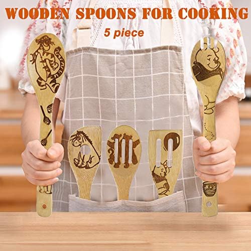Wooden Spoons for Cooking Set of 5, Winnie Bear Gifts for Women