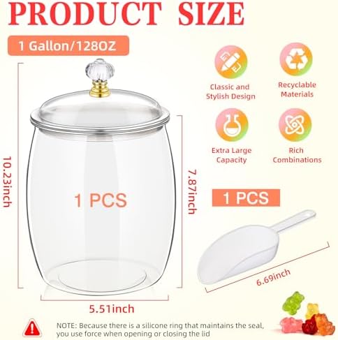 mwellewm 128 OZ Candy Jar with Lids Large Plastic Cookie Jar with